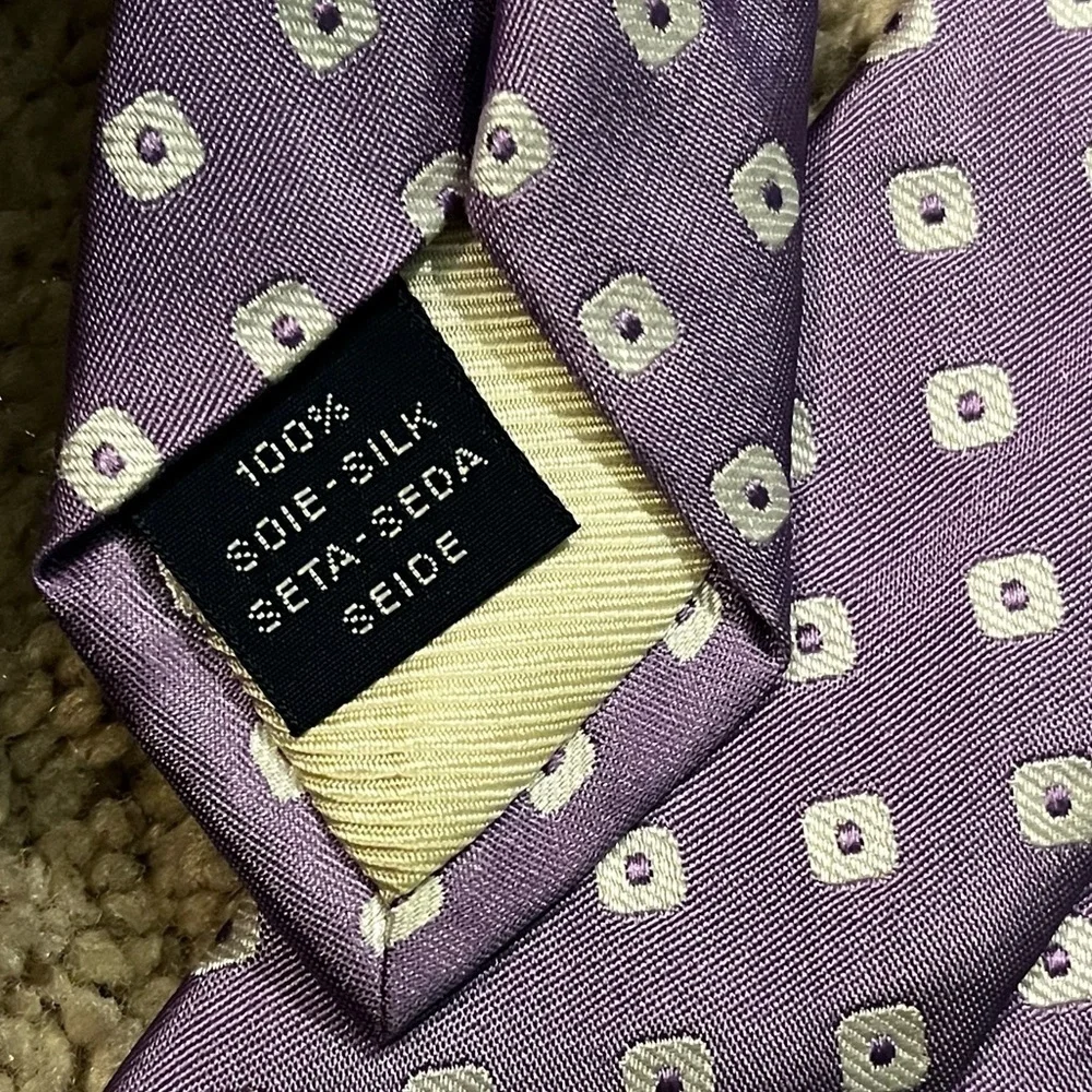 BREUER Tie 100% Silk Lavender White Geometric Squares Preppy Classic Designer